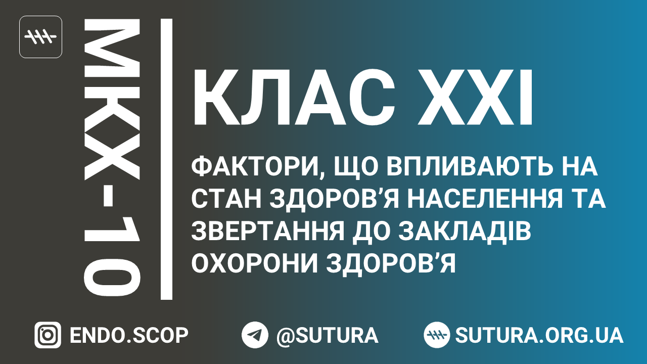 МКХ-10 Клас XXI. Фактори, що впливають на стан здоров’я населення та звертання до закладів охорони здоров’я