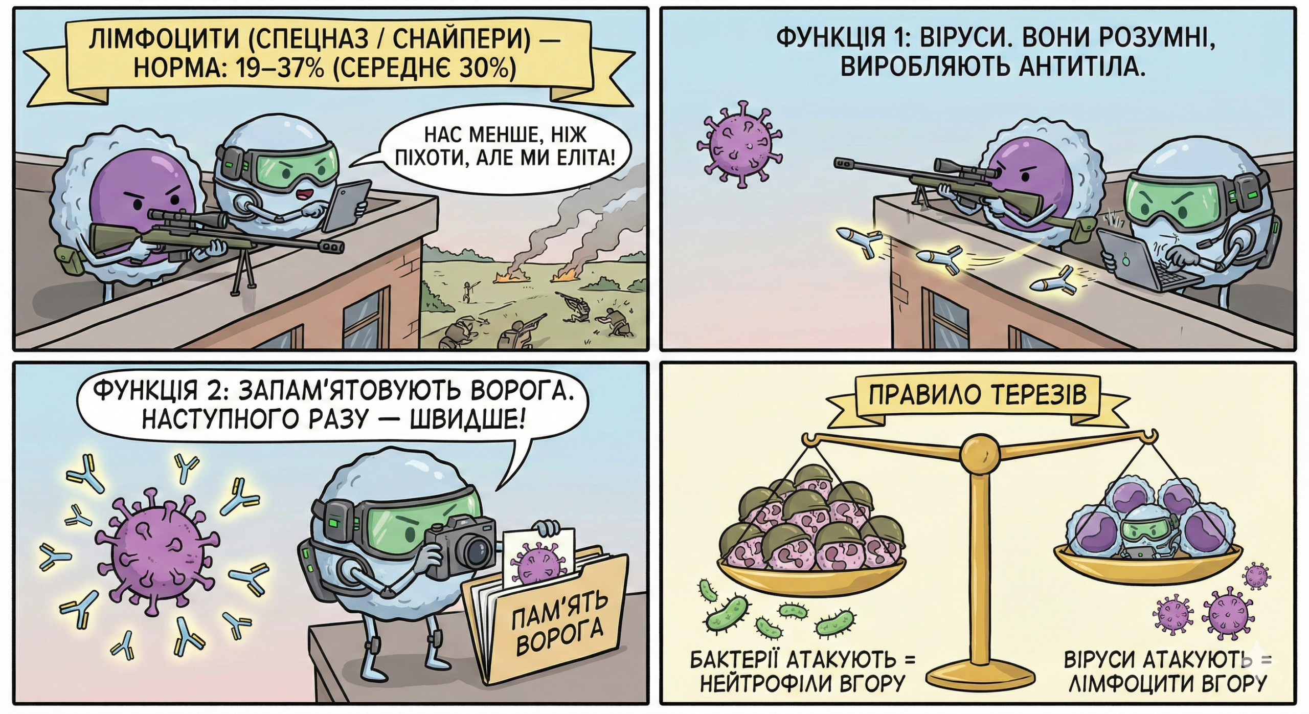 Функція: Віруси. Вони розумні, виробляють антитіла, запам'ятовують ворога.