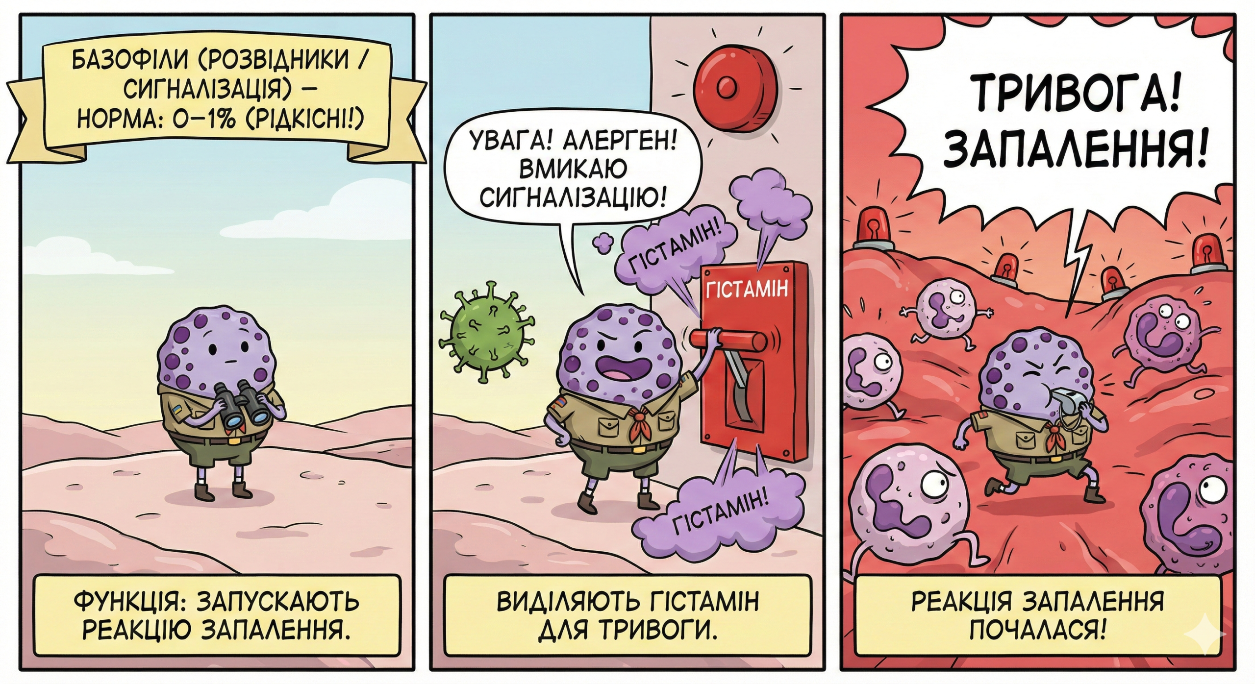 Функція: Запускають реакцію запалення (виділяють гістамін).